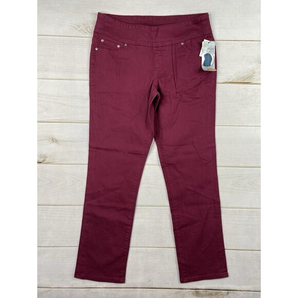 Jag Jeans Womens 16 Burgundy Slim Leg Pull On Stretch Pants Hi Rise Elastic NWT - Picture 1 of 12